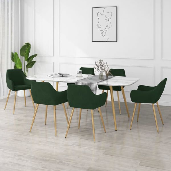 vidaXL Cadeiras de jantar 6 pcs veludo verde-escuro