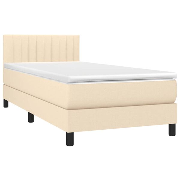 vidaXL Cama box spring c/ colch&atilde;o e LED 90x200 cm tecido cor creme
