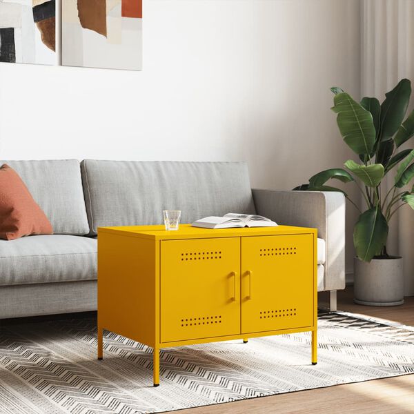 vidaXL Mesa de centro 68x50x50,5 cm aço amarelo mostarda