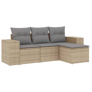 vidaXL 4 pcs conjunto de sof&aacute;s para jardim c/ almofad&otilde;es vime PE bege