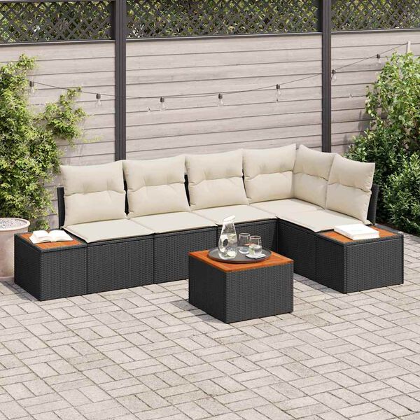 vidaXL Conjunto de Sof&aacute; de Jardim 6 pcs Preto Rattan Sint&eacute;tico