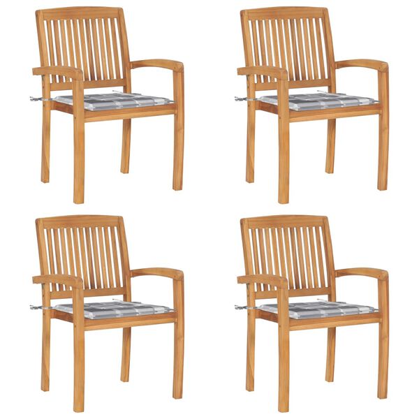 vidaXL Cadeiras de jardim empih&aacute;veis c/ almofad&otilde;es 4 pcs teca maci&ccedil;a