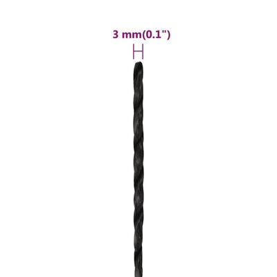 vidaXL Corda de trabalho 3 mm 50 m polipropileno preto