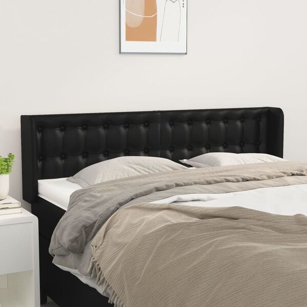 vidaXL Cabeceira de cama c/ abas couro artificial 147x16x78/88cm preto