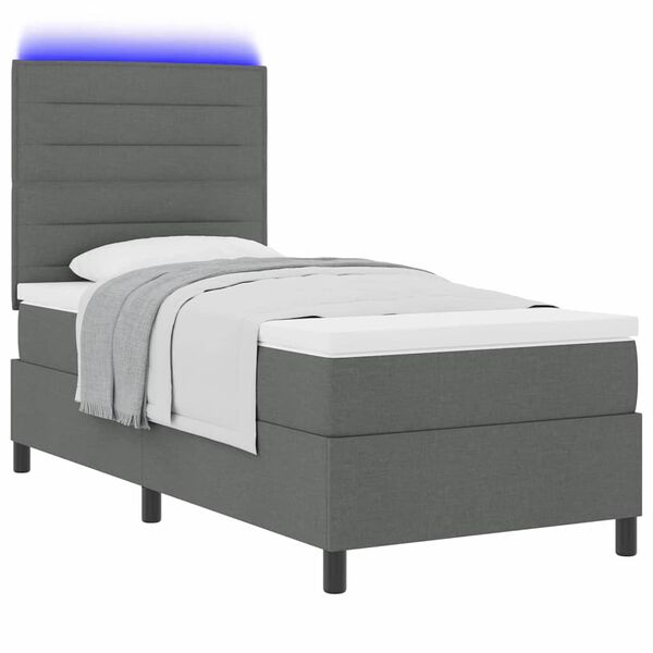 vidaXL Cama Box com colch&atilde;o com led Cinzento escuro 90 x 190 cm tecido