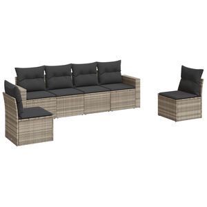 vidaXL 6 pcs conj. sof&aacute;s jardim com almofad&otilde;es vime PE cinzento-claro