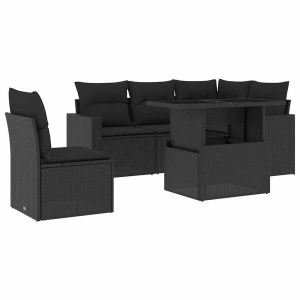 vidaXL 6 pcs conjunto sof&aacute;s de jardim c/ almofad&otilde;es vime PE preto