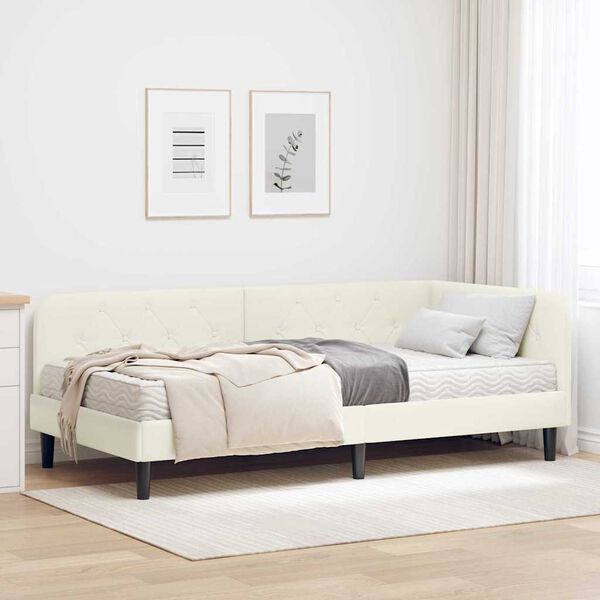 vidaXL Estrutura de Cama de Canto Creme 100 x 200 cm Veludo