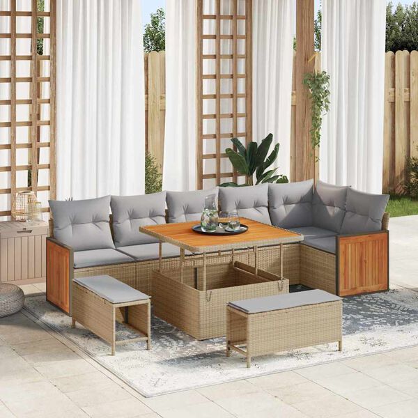 vidaXL Conjunto de Sof&aacute; de Jardim 9 pcs Bege e Cinza Claro vime PE