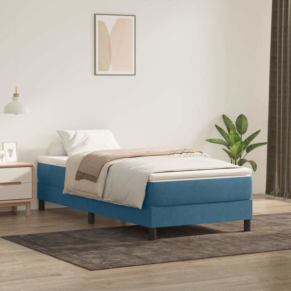 vidaXL Box Cama de Molas sem Colchão Azul Escuro 100x210 cm Veludo