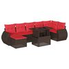 vidaXL Conjunto de sof&aacute; de jardim com 8 pe&ccedil;as e almofadas em rattan sint&eacute;tico marrom
