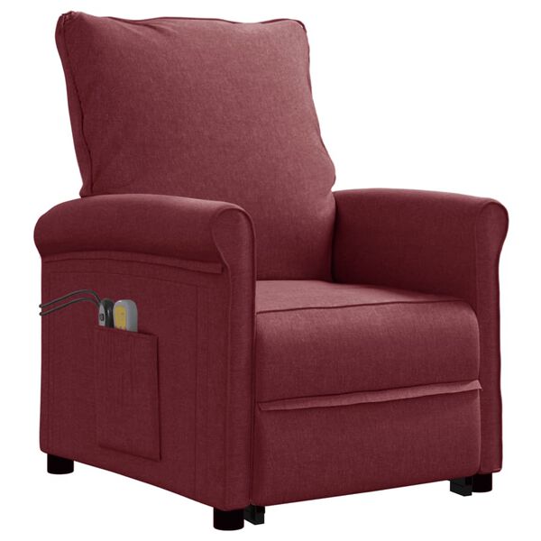 vidaXL Poltrona elevatória de massagens tecido vermelho tinto