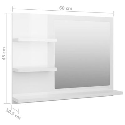 vidaXL Espelho de casa de banho 60x10,5x45cm contrap. branco brilhante