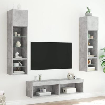 vidaXL 6 pcs móveis parede p/ TV c/ LEDs deriv. madeira cinza cimento