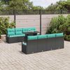 vidaXL Conjunto de Sof&aacute; de Jardim 7 pcs Preto e azul vime PE