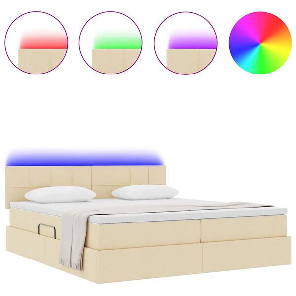 vidaXL Cama com luzes de tira LED Creme 180 x 200 cm tecido