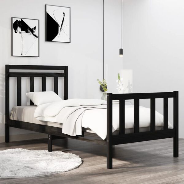 vidaXL Estrutura cama pequena solteiro 75x190 cm madeira maciça preto