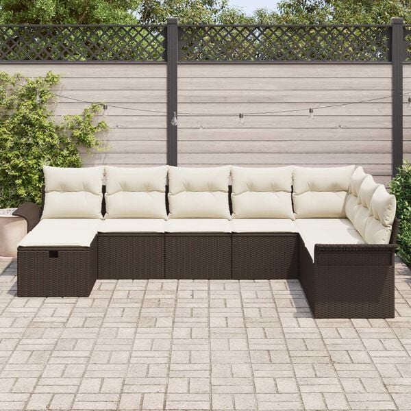 vidaXL Conjunto de Sof&aacute; de Jardim 8 pcs Castanho Rattan Sint&eacute;tico