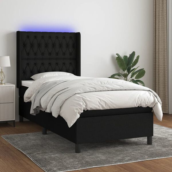 vidaXL Cama box spring c/ colch&atilde;o e LED 100x200 cm tecido preto