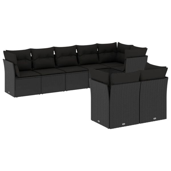 vidaXL 8 pcs conjunto sof&aacute;s de jardim com almofad&otilde;es vime PE preto