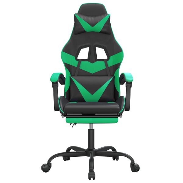 vidaXL Cadeira gaming c/ apoio p&eacute;s couro artificial preto e verde