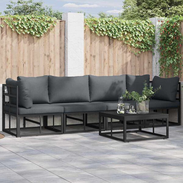 vidaXL Conjunto de Sofá de Jardim com almofada 4 pcs Preto Alumínio