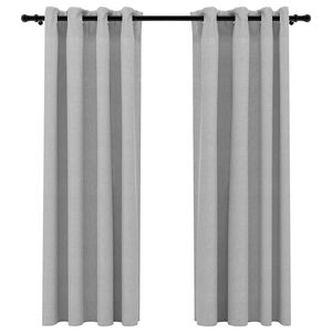 vidaXL Cortinas opacas aspeto linho c/ ilh&oacute;s 2 pcs 140x175 cm cinzento