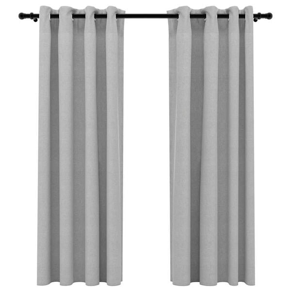 vidaXL Cortinas opacas aspeto linho c/ ilh&oacute;s 2 pcs 140x175 cm cinzento