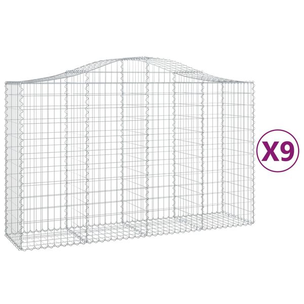 vidaXL Cestos gabi&atilde;o arqueados 9pcs 200x50x120/140cm ferro galvanizado