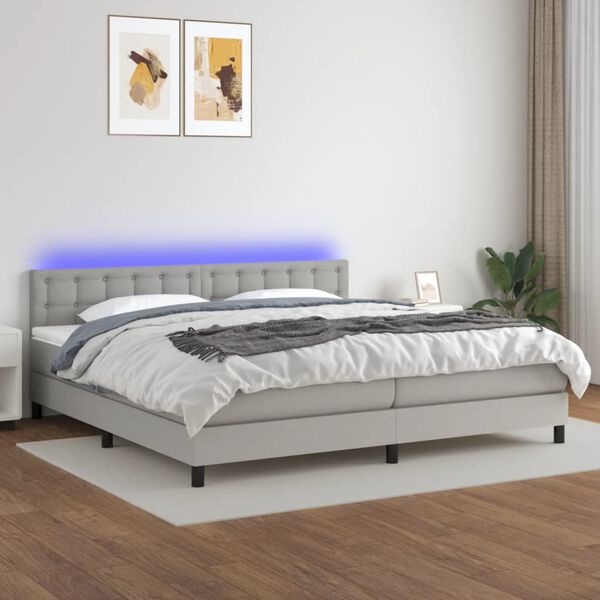 vidaXL Cama box spring c/ colch&atilde;o e LED 200x200 cm tecido cinza-claro
