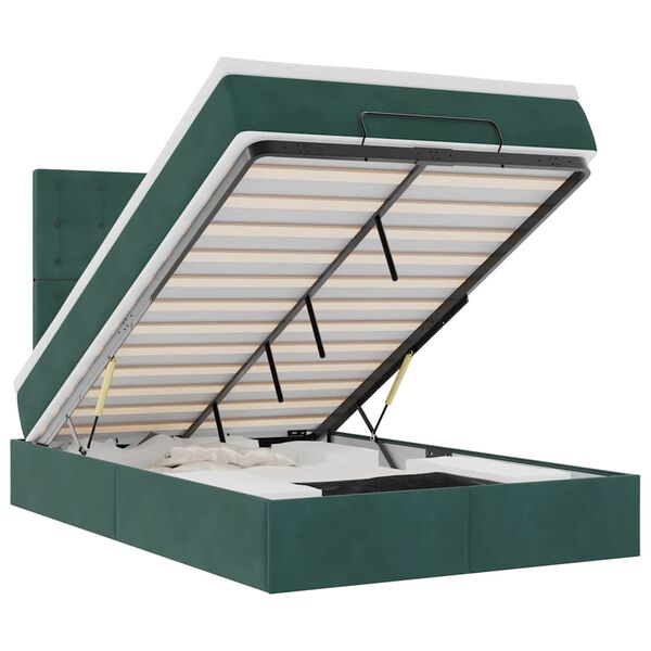 vidaXL Estrutura de cama otomana com colch&otilde;es verde escuro veludo