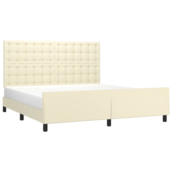vidaXL Estrutura de cama c/ cabeceira couro artificial 160x200cm creme