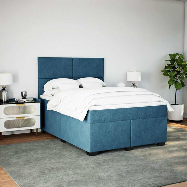 vidaXL Cama boxspring com colch&atilde;o 140x190 cm veludo azul