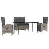 vidaXL 4 pcs conjunto de jantar p/ jardim c/ almofad&otilde;es vime PE cinza
