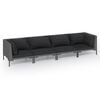 vidaXL 4 pcs conj. lounge jardim c/ almofad&otilde;es vime PE cinza-escuro