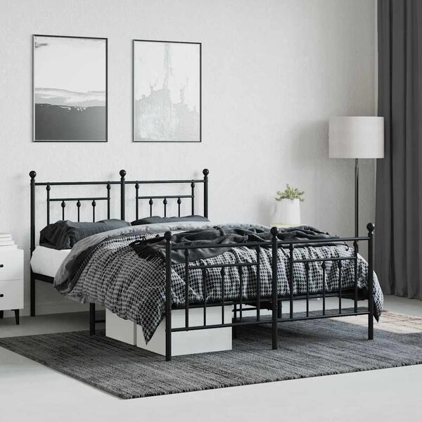 vidaXL Estrutura de cama com cabeceira e p&eacute;s 140x200 cm metal preto