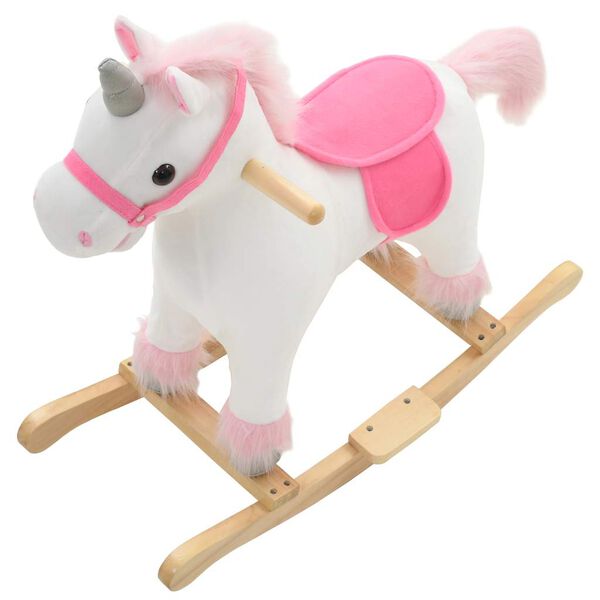 vidaXL Animal de baloi&ccedil;ar unic&oacute;rnio pel&uacute;cia 65x32x58 cm branco e rosa