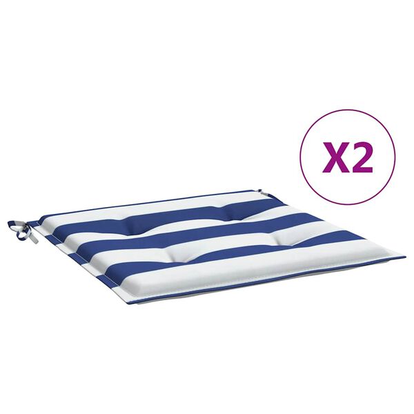 vidaXL Almofadões p/ cadeira 2pcs 40x40x4 cm tecido riscas azul/branco