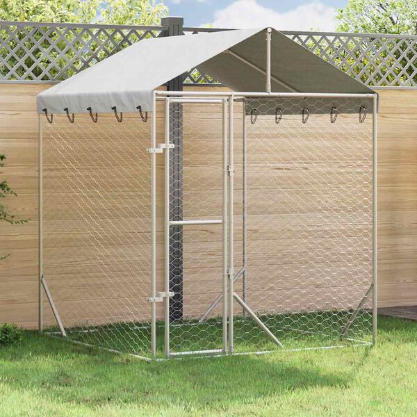 vidaXL Canil de exterior com teto 2x2x2,5m a&ccedil;o galvanizado prateado