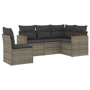 vidaXL 5 pcs conjunto sof&aacute;s de jardim c/ almofad&otilde;es vime PE cinzento