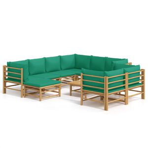 vidaXL 10 pcs conjunto lounge de jardim bambu c/ almofad&otilde;es verdes