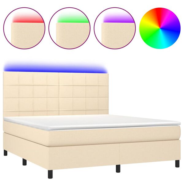 vidaXL Cama box spring c/ colch&atilde;o e LED 180x200 cm tecido cor creme