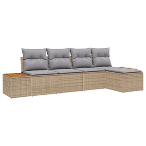 vidaXL Conjunto de Sof&aacute; de Jardim 5 pcs Bege Rattan Sint&eacute;tico