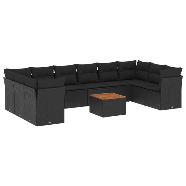 vidaXL 11 pcs conjunto sof&aacute;s de jardim c/ almofad&otilde;es vime PE preto