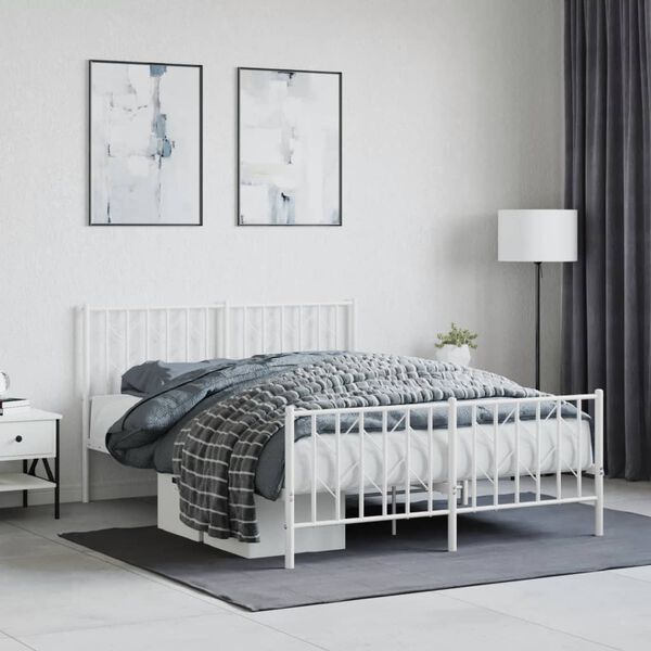 vidaXL Estrutura de cama com cabeceira e pés 140x200 cm metal branco