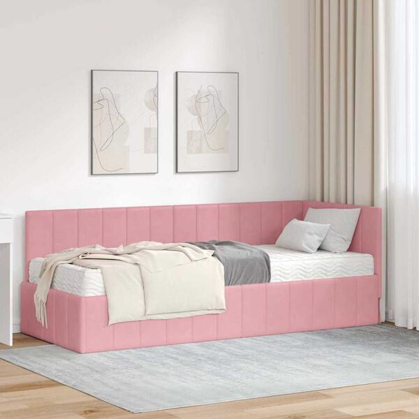 vidaXL Estrutura de Cama de Canto com colchão Rosa 80 x 200 cm Veludo