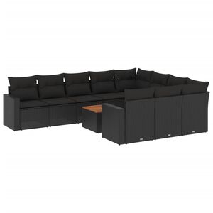 vidaXL 11 pcs conjunto sof&aacute;s de jardim c/ almofad&otilde;es vime PE preto