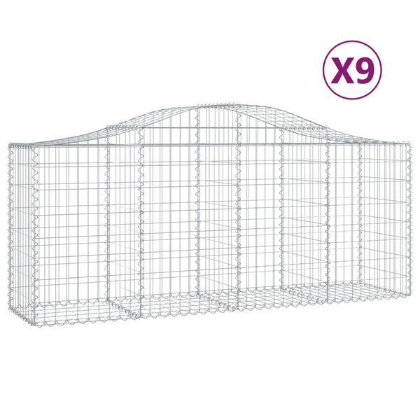 vidaXL Cestos gabião arqueados 9 pcs 200x50x80/100cm ferro galvanizado