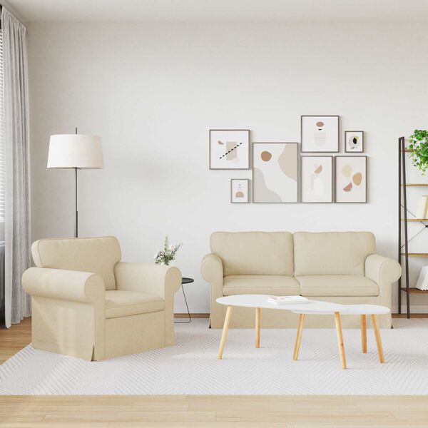 vidaXL Sof&aacute; 2 pcs Creme 175 x 82 x 80 cm tecido