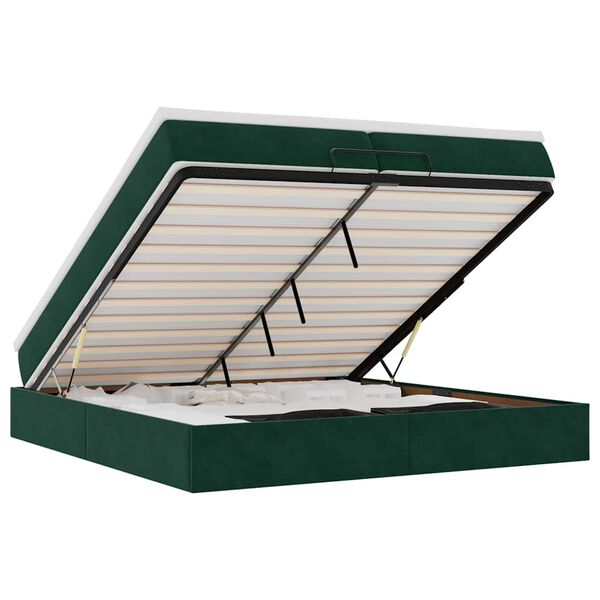 vidaXL Estrutura de cama otomana com colch&atilde;o verde escuro Veludo